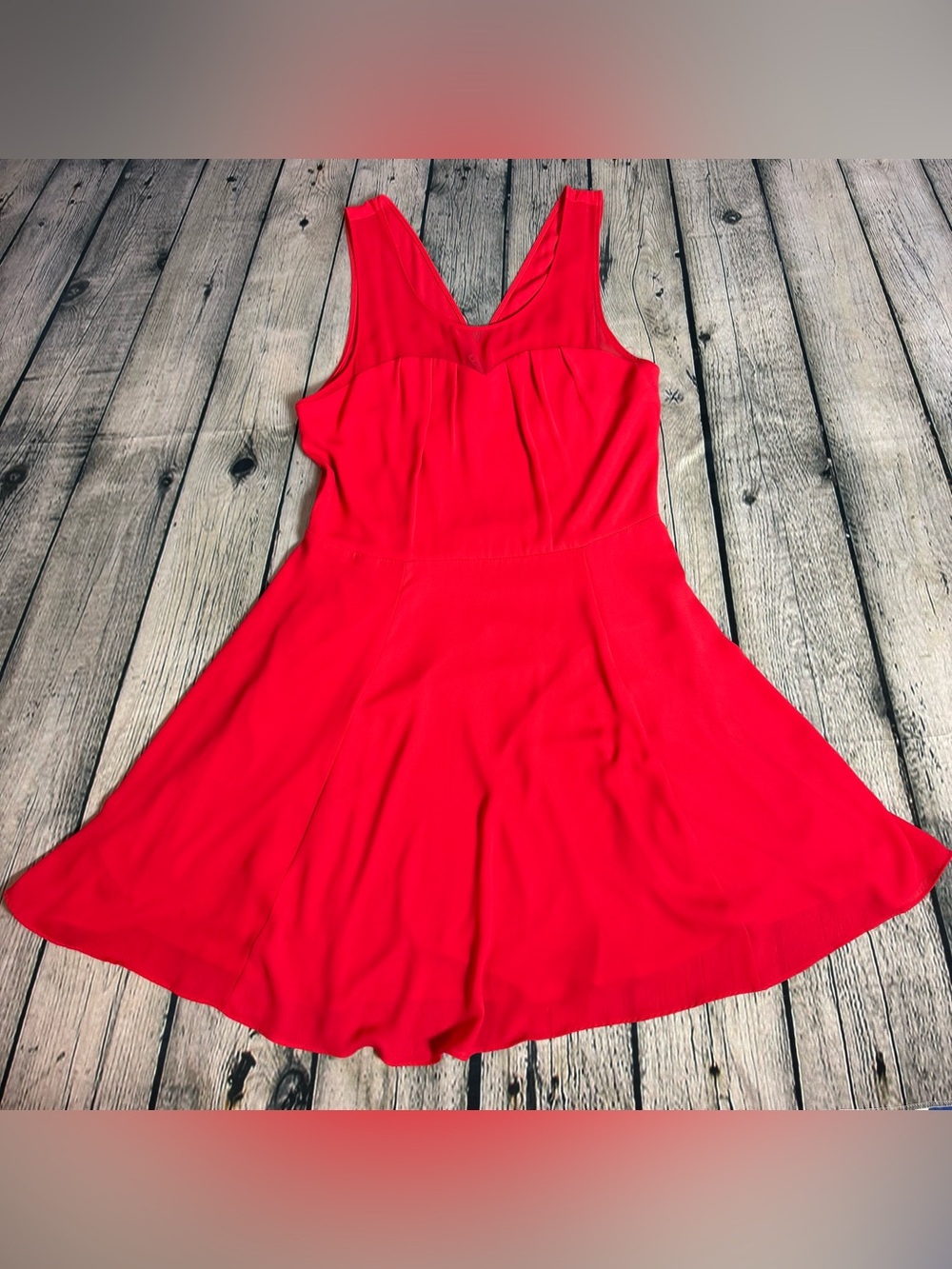 Express Red Chiffon Sleeveless Sheer Sweetheart Neckline A-Line Mini Dress Sz 10